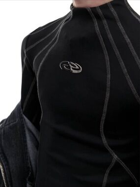 Black Long-Sleeve Top with Contrast Stitching